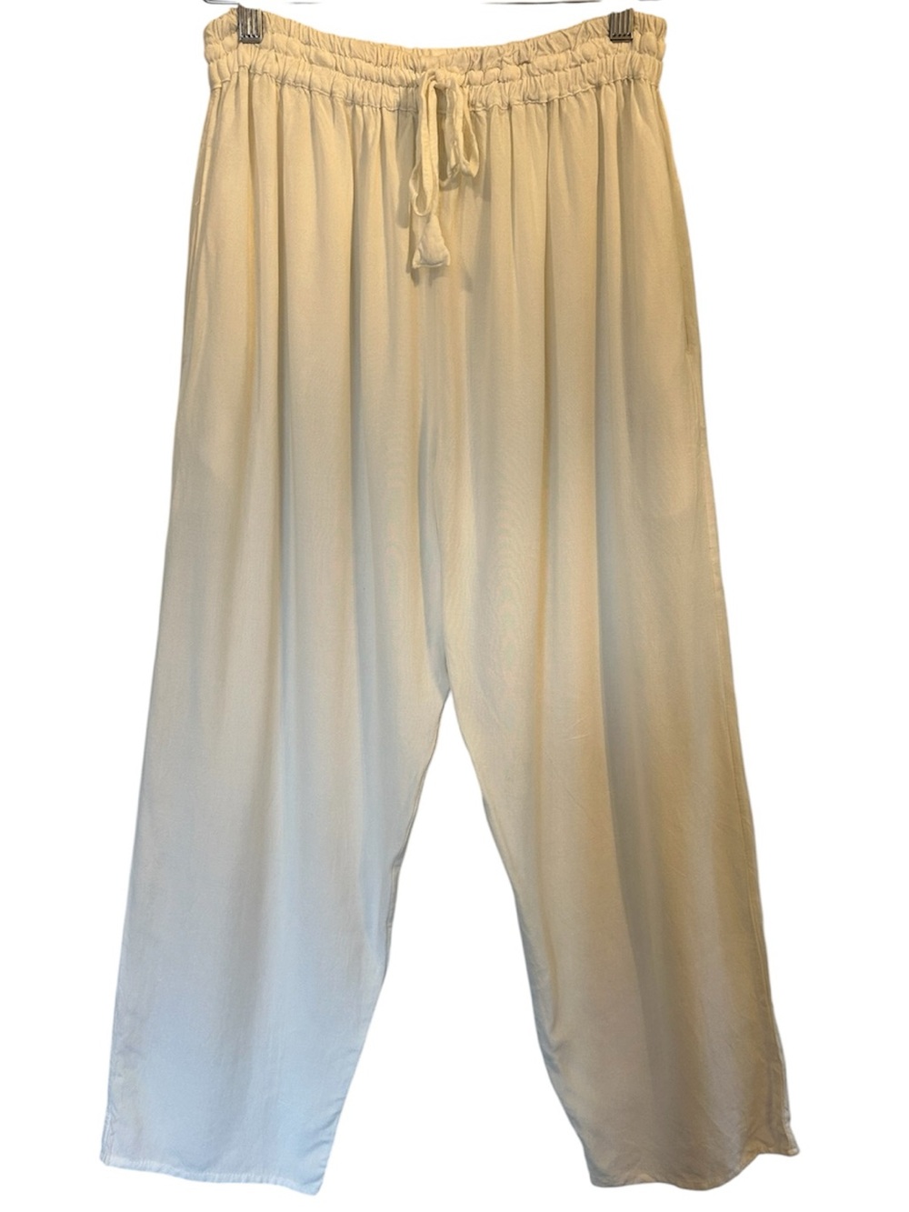 Shalimar Cashmir Light Cream Drawstring Relaxed Pants 100% Rayon Bamboo M